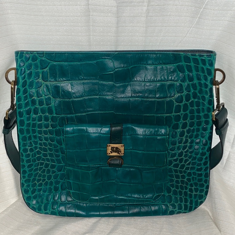 Burberry Green Croc Print Tote Purse